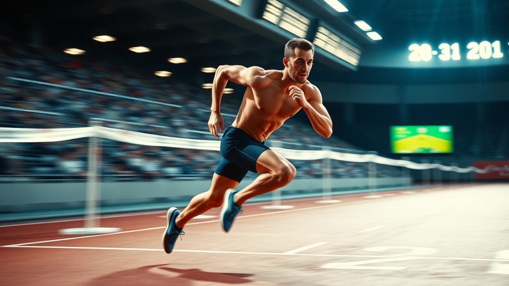 전력 질주로 결승선을 통과하는 선수의 모습